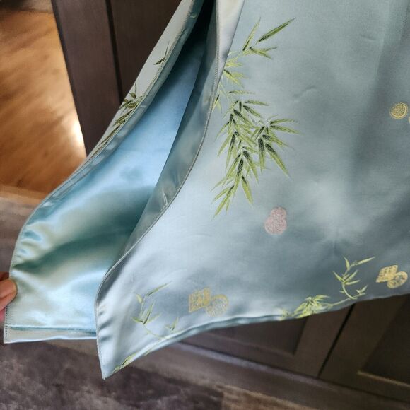 Mulchands Silk Womens Vintage Asian Kimono Light Blue Duster Robe Midi Dress - Picture 13 of 16